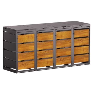 Box copri bidoni Kim per quattro 120L in in Nero con frontale decorato in legno