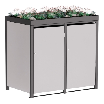 Box copri bidoni Tilda per due 240L in Grigio chiaro metallizzato con cornice grigio scuro