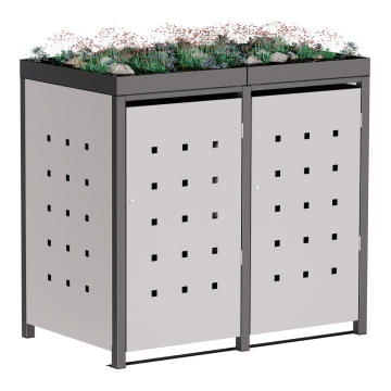 Box copri bidoni Martha per due 240L in Grigio chiaro metallizzato con cornice grigio scuro