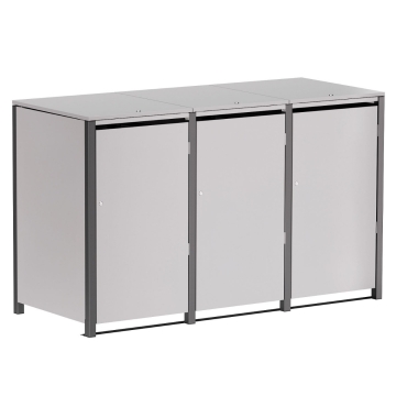 Box copri bidoni Hugo per tre 240L in Grigio chiaro metallizzato con cornice grigio scuro