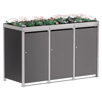 Box copri bidoni Tilda per tre 240L in Antracite con cornice grigio segnale