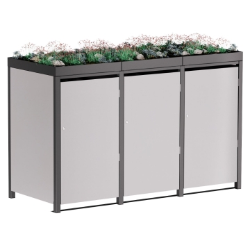 Box copri bidoni Tilda per tre 240L in Grigio chiaro metallizzato con cornice grigio scuro