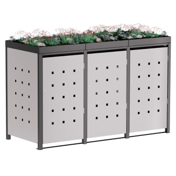 Box copri bidoni Anna per tre 120L in Grigio chiaro metallizzato con cornice grigio scuro