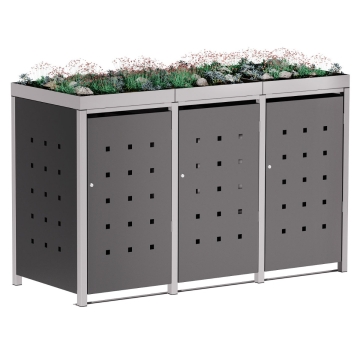 Box copri bidoni Martha per tre 240L in Antracite con cornice grigio segnale