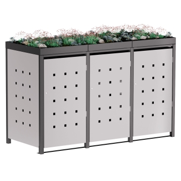 Box copri bidoni Martha per tre 240L in Grigio chiaro metallizzato con cornice grigio scuro