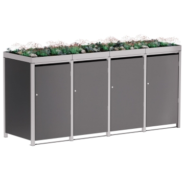 Box copri bidoni Emma per quattro 120L in Antracite con cornice grigio segnale