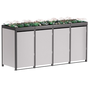 Box copri bidoni Tilda per quattro 240L in Grigio chiaro metallizzato con cornice grigio scuro