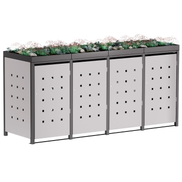 Box copri bidoni Martha per quattro 240L in Grigio chiaro metallizzato con cornice grigio scuro