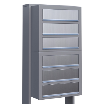 Cassetta postale in serie Cube for Six in Grigio metallizzato con ribaltina in acciaio inox