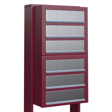 Cassetta postale in serie Cube for Six in Rosso con ribaltina in acciaio inox