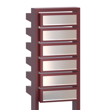 Cassetta postale in serie Stairs for Six in Rosso con ribaltina in acciaio inox