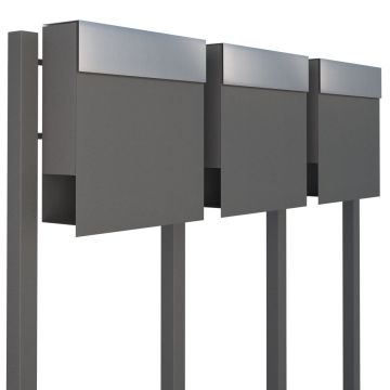 Cassetta postale in serie Manhattan for Three Grigio metallizzato con ribaltina in acciaio inox