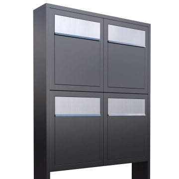 Cassetta postali in serie Base for Four Antracite con ribaltina in acciaio inox