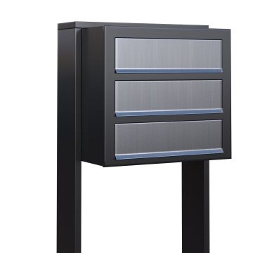 Cassetta postale in serie Cube for Three in Antracite con ribaltina in acciaio inox