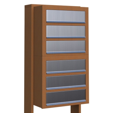 Cassetta postale in serie Cube for Six in Ruggine con ribaltina in acciaio inox