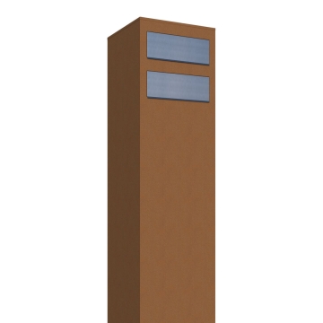 Cassetta postale in serie Monolith for Two in Ruggine con ribaltina in acciaio inox