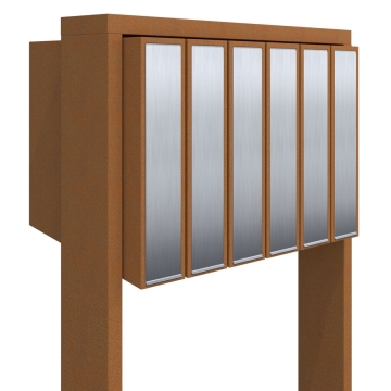 Cassetta postale in serie Flag for Six in Ruggine con ribaltina in acciaio inox