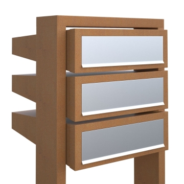 Cassetta postale in serie Stairs for Three in Ruggine con ribaltina in acciaio inox