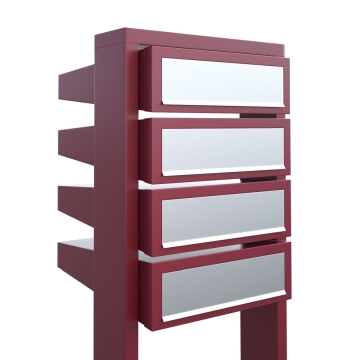 Cassetta postale in serie Stairs for Four in Rosso con ribaltina in acciaio inox