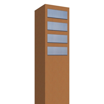 Cassetta postale in serie Monolith for Four in Ruggine con ribaltina in acciaio inox