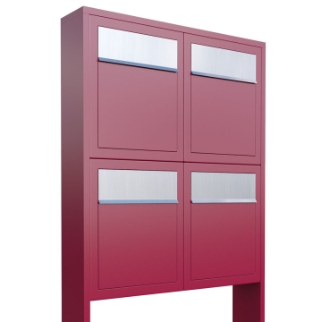 Cassetta postali in serie Base for Four Rosso con ribaltina in acciaio inox