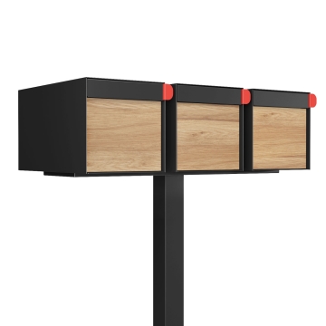 Cassetta delle lettere americana Big Americano for Three in nero con frontale decorato in legno