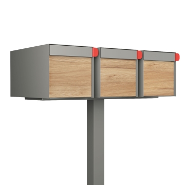 Cassetta postale americana Big Americano for Three in grigio metallizzato con frontale decorato in legno