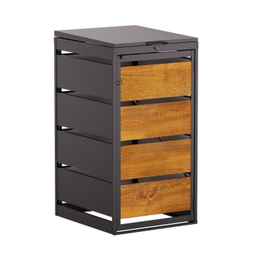 Box copri bidoni Kim per uno 120L in in Nero con frontale decorato in legno