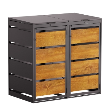 Box copri bidoni Kim per due 120L in in Nero con frontale decorato in legno