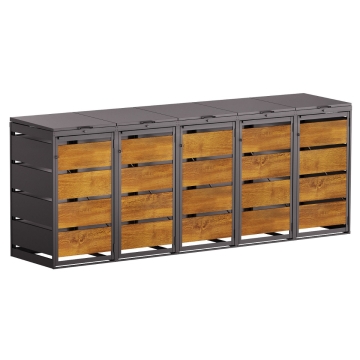 Box copri bidoni Kim per cinque 120L in in Nero con frontale decorato in legno