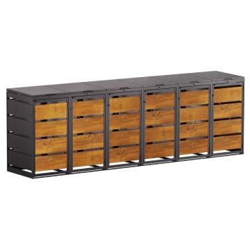 Box copri bidoni Kim per sei 120L in in Nero con frontale decorato in legno