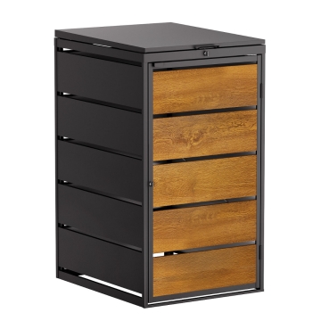 Box copri bidoni Edda per uno 240L in in Nero con frontale decorato in legno