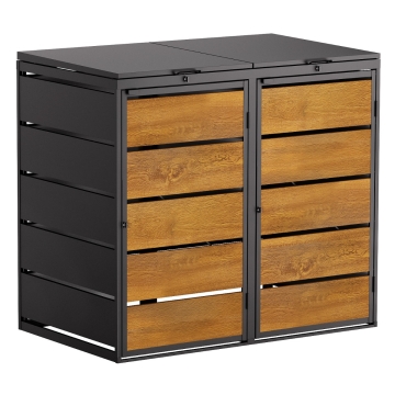 Box copri bidoni Edda per due 240L in in Nero con frontale decorato in legno