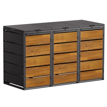 Box copri bidoni Edda per tre 240L in in Nero con frontale decorato in legno
