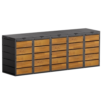 Box copri bidoni Edda per cinque 240L in in Nero con frontale decorato in legno