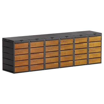 Box copri bidoni Edda per sei 240L in in Nero con frontale decorato in legno