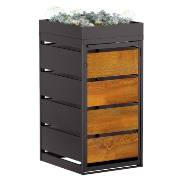 Box copri bidoni Egon per uno 120L in in Nero con frontale decorato in legno
