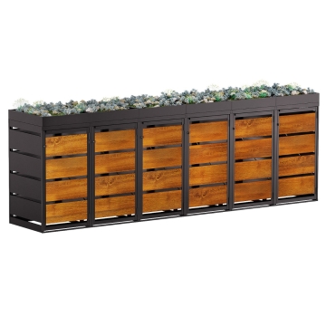 Box copri bidoni Egon per sei 120L in in Nero con frontale decorato in legno