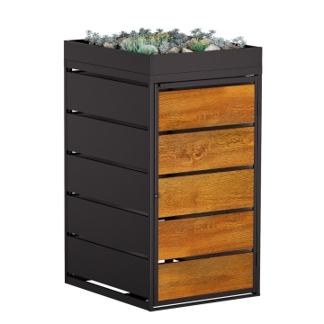 Box copri bidoni Edgar per uno 240L in in Nero con frontale decorato in legno