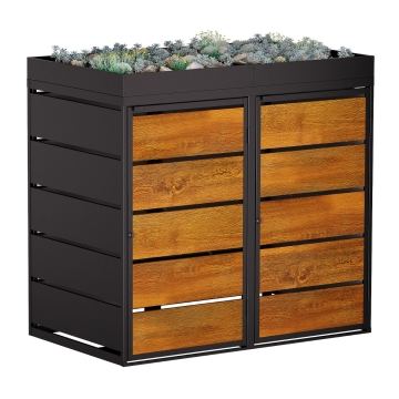 Box copri bidoni Edgar per due 240L in in Nero con frontale decorato in legno
