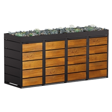 Box copri bidoni Edgar per quattro 240L in in Nero con frontale decorato in legno
