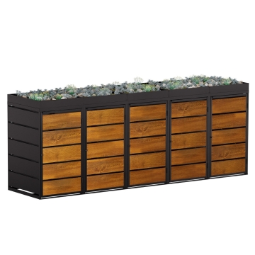 Box copri bidoni Edgar per cinque 240L in in Nero con frontale decorato in legno