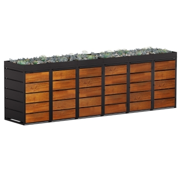 Box copri bidoni Edgar per sei 240L in in Nero con frontale decorato in legno