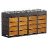 Box copri bidoni Egon per quattro 120L in in nero con frontale decorato in legno