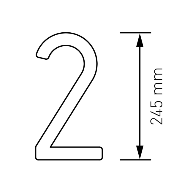 Numero Civico moderno '' 2 '' - 245 mm in bianco