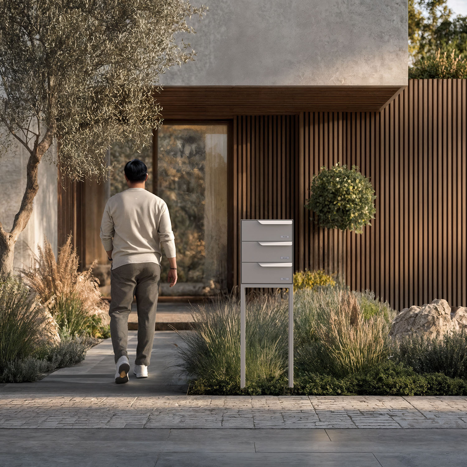 Tendenze colore 2025: cassette postali nei colori RAL abbinati alla porta d’ingresso